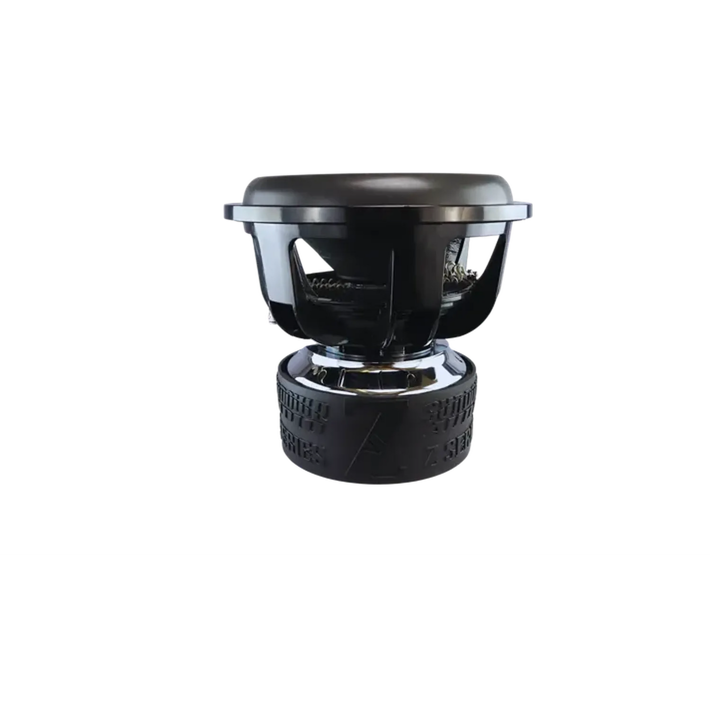 Il subwoofer Sundown Audio Zv7 18, nero con magnete di grandi dimensioni, telaio robusto e 3500W RMS, è mostrato su uno sfondo bianco.