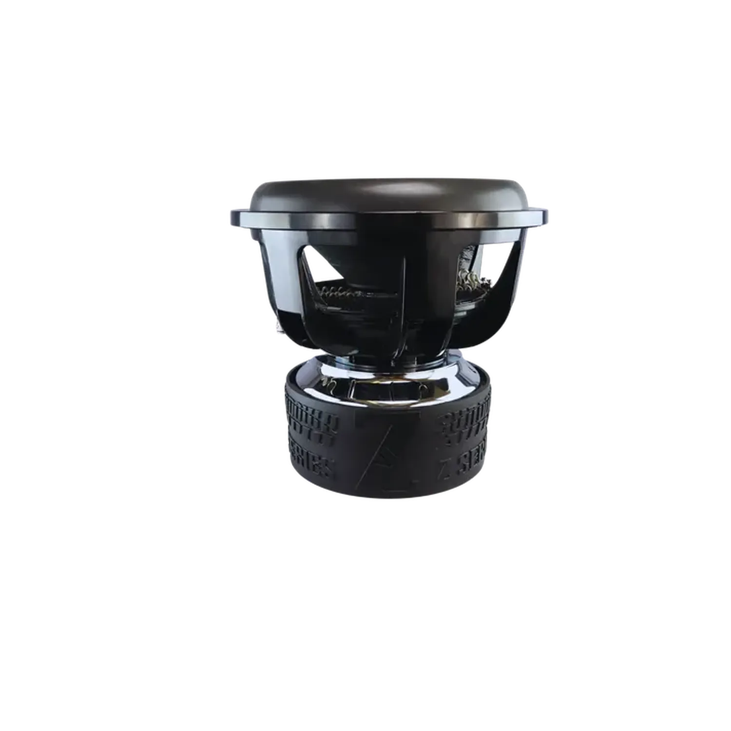 Il subwoofer Sundown Audio Zv7 18, nero con magnete di grandi dimensioni, telaio robusto e 3500W RMS, è mostrato su uno sfondo bianco.