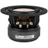 Side view of a Tang Band W4-2142 showcasing its black finish, magnet, terminals, and product label.