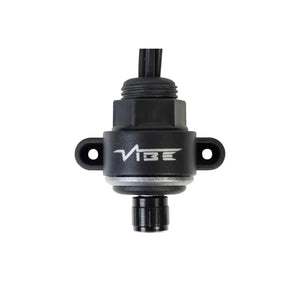 Close-up of a black Critical Link CLBC-V7 sensor by Vibe Audio, featuring two mounting holes and cable, designed for use with the Vibe Audio Inline RCA-Controller on a white background.