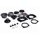 The Optisound OPTITYKT-V8 by Vibe Audio includes speakers, mounting brackets, rubber rings, foam pads, wires, and connectors on a white background.