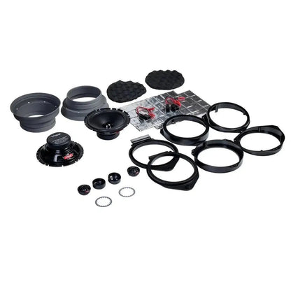 The Vibe Audio Optisound OPTIVXKT-V8 kit for Opel includes speakers, mounting brackets, foam pads, wires, and rings displayed on a white background.
