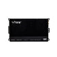 Il Vibe Audio Powerbox 80.6-8DSP V5 è un amplificatore DSP di classe D a 6 canali di colore nero con marchio in argento, I/O laterali, pannello di controllo e streaming musicale Bluetooth.