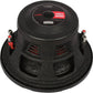 The Vibe Audio Slick 10D2-V0 is a black 10 subwoofer with a red and white label, wiring terminals, and rear vents for powerful bass.