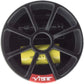 Vibe Audio Slick 5C-V7 è un diffusore rotondo nero con centro giallo e logo rosso, perfetto per set di diffusori da 5 o sistemi a componenti a 2 vie.