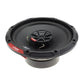 The Vibe Audio Slick 6-V7 is a black and red 6.5 round coaxial speaker with visible cone and wiring terminals, shown on a white background.
