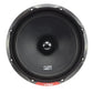 A top-down view of the Vibe Audio Slick 6C-V7, a round black 2-way speaker with metallic trim, red accent, and Vibe branding at the bottom.