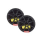 Two black plastic Slick 6C-V7 fishing line spools with yellow line, each sporting a red and white Vibe Audio logo, shown on a white background.