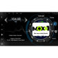 The Zenec Z-N1000 car radio with DAB+ Twin-Tuner tunes to 104.00 MHz, displaying MOXXI: Der neue coole Sound and League of Tomorrow by Max Masters Cover Band.