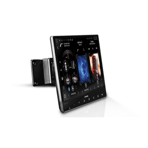 The Zenec Z-N1000 touchscreen car stereo features Wireless Apple CarPlay, navigation, music, and settings icons on a black adjustable bracket.