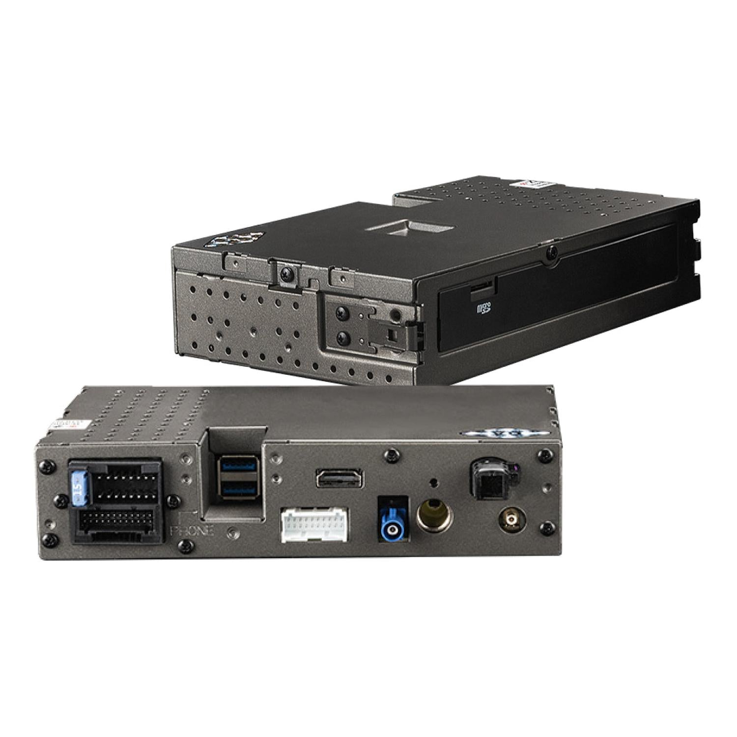 Two views of the Zenec Z-N1000: front with CD slot, rear with various ports—features DAB+ Twin-Tuner for enhanced radio playback.