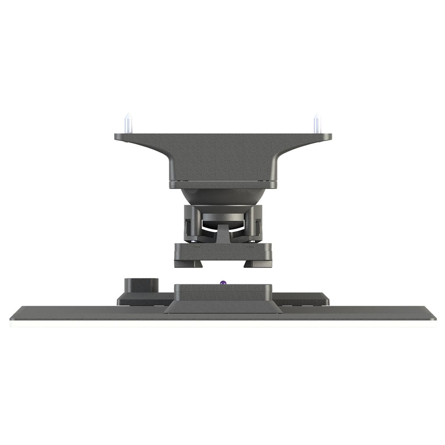 The Zenec Z-N1000 is a black adjustable monitor stand with a rectangular base and central bracket, inspired by sleek Auto Radio designs, shown front-on against a white background.