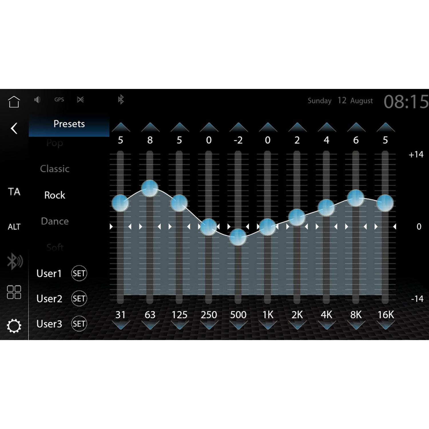 The Zenec Z-N1000 auto radio features a black touchscreen with a digital equalizer set to Rock, user profiles, and multiple options.