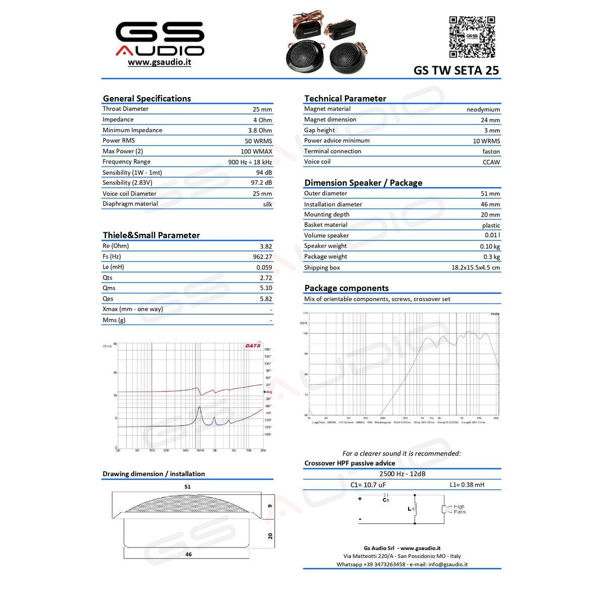 Tweeter de cúpula GS Audio-SQ TW25-Masori.de