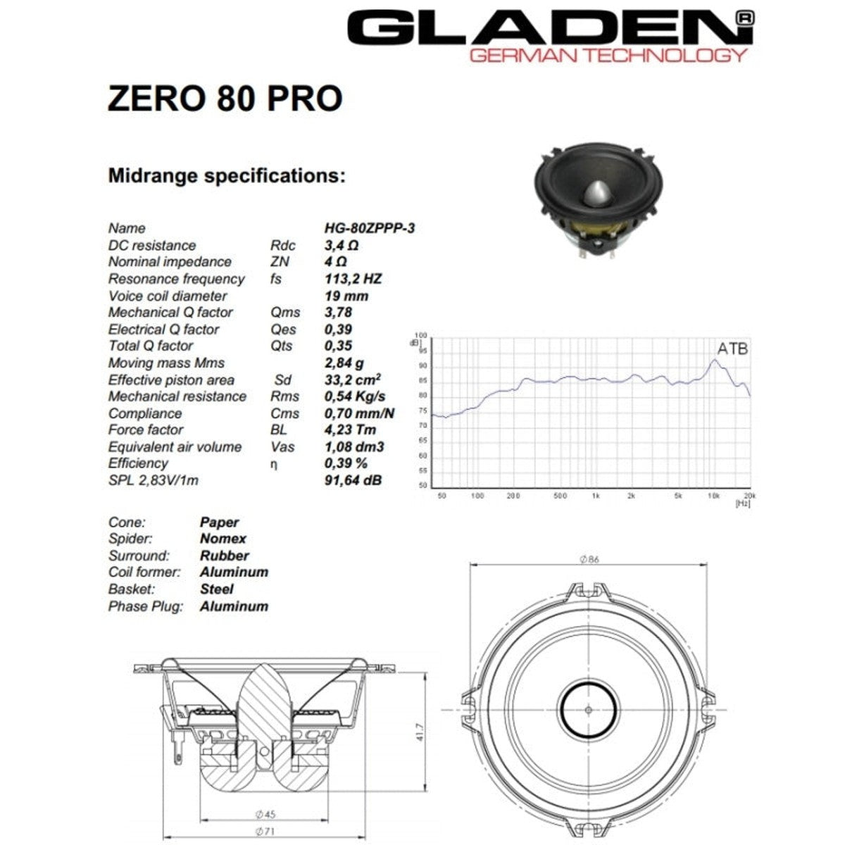 Transductor de rango medio Gladen-GA PRO 80-3" (8cm)-Masori.de