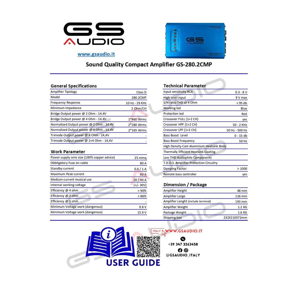 GS Audio-CompactT SQ GS-280.2CMP Amplificateur à 2 canaux-Masori.fr