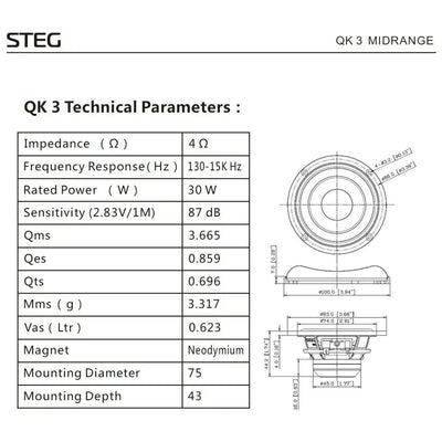 Steg-QK3-3" (8cm) Haut-parleur médium-Masori.fr