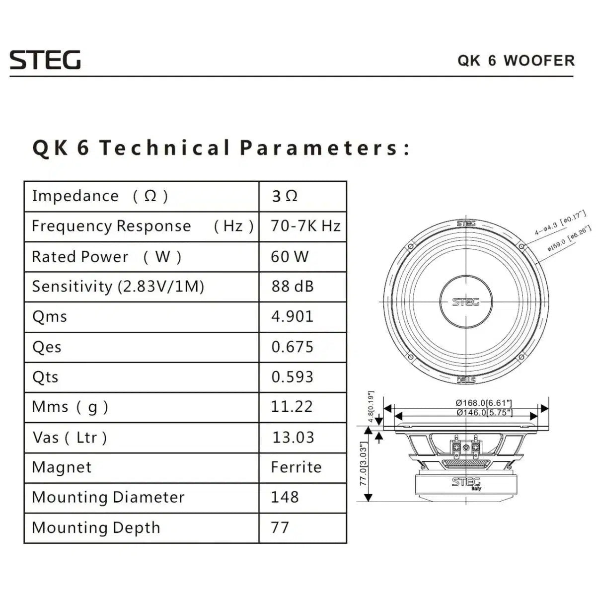 Steg-QK6-6.5" (16,5cm) Haut-parleur de grave-médium-Masori.fr