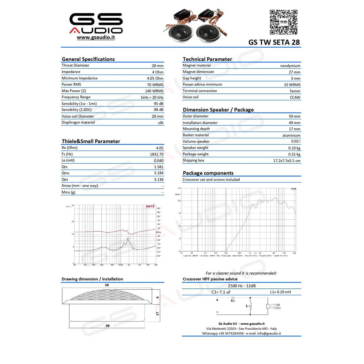 GS Audio-SQ TW28-Tweeter à dôme-Masori.fr