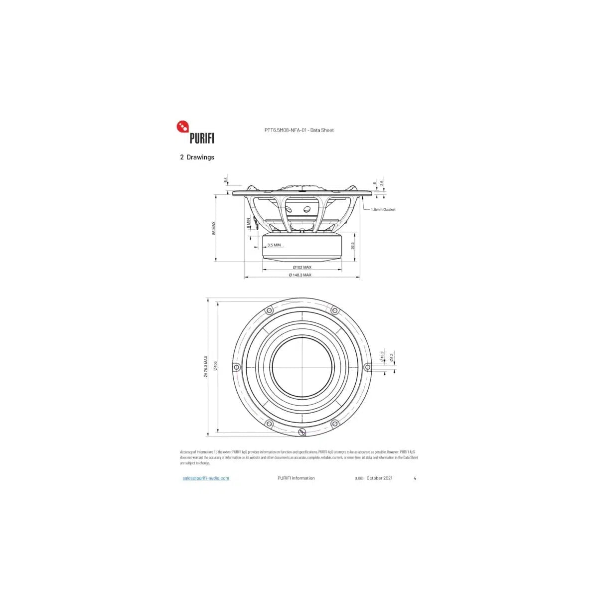 Purifi Audio-PTT6.5M08-NFA-01-6.5" (16,5cm) Tiefmitteltöner-Masori.de